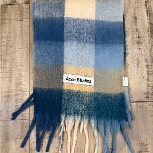 Acne Studios Blue and Cream Checkered Scarf